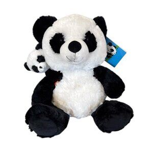 Hugfun Panda With Baby Cub In Pouch Plush Supporting St. Jude  Black And White